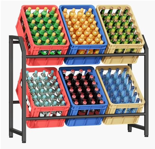 HOOBRO Getränkekistenregal für 6 Getränkekisten, Metall Getränkeregal, Kistenregal mit 2 Ebenen für Bier, Gemüse, 100 kg Tragkraft pro Etage, für Küche, Esszimmer, Wohnzimmer, Schwarz EBK204CJ01
