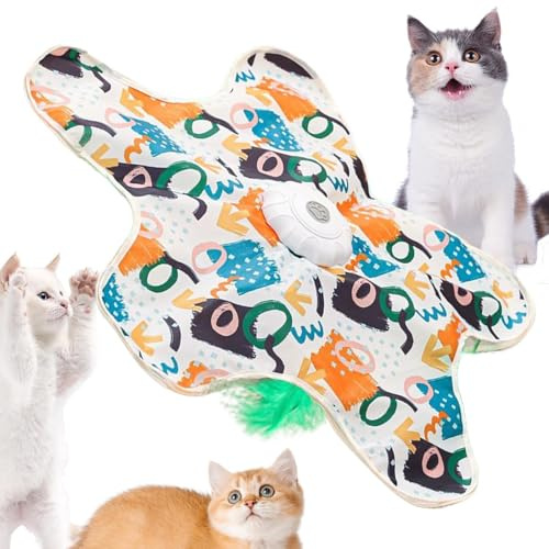Ahuuen Katzen Spielteppich Mit Rotationsfunktion | 3 Modi Berührungsaktivierte Drehmatte | Sternförmiges Katzenspielzeug | Für Wohnungskatzen Zur Bewegung Und