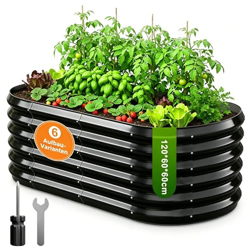 120x60x60 cm Hochbeet Metall - 6-in-1 Pflanzbeet Hochbeete für Garten | Wellblech oval Wetterfest & Rostfrei Gartenbeet für Garten Terrasse & Balkon