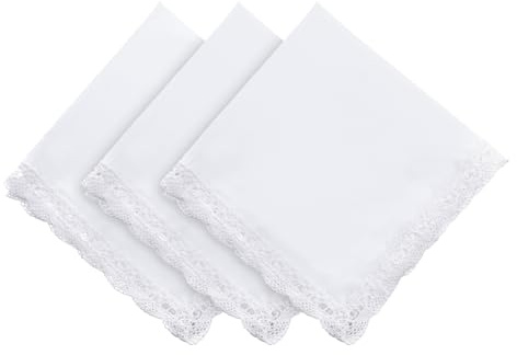 Jxiwfvl 3Pcs White Ladies Handkerchiefs Cotton Lace Handkerchiefs | Soft and Machine Wash Ladies Handkerchief for Wedding Bride Celebration Daily Use