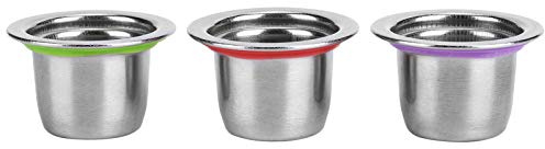 3Pcs Reusable Coffee Capsule, Stainless Steel Refillable Coffee Pod for, Colorful Eco - Friendly Filter with Purple Red Green Set for Home Office Use