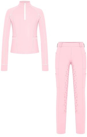 iiniim Girls Equestrian Shirt and Breeches Horse Riding Leggings Horseback Show Outfits for Outdoor