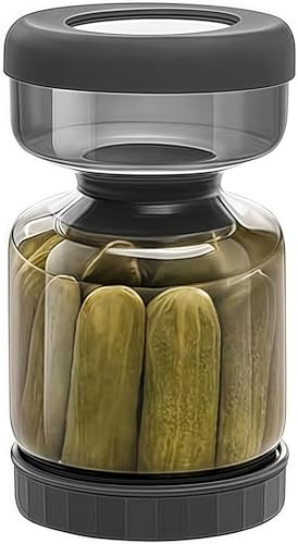 ARATERVIO Gurkenglas zum Umdrehen 1L mit Sieb & Luftdichtem Deckel, Auslaufsicheres Pickle Jar Glas mit Sanduhr Flip Design, Fermentierglas für Gurken Oliven Kimchi Jalapenos