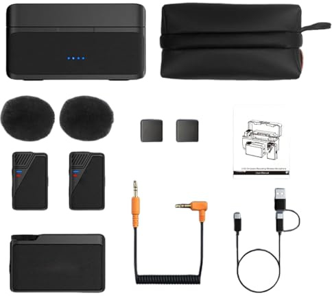 Hamwesh Wireless Lavalier Microphone, 48kHz 32bit Broadcast Sound Quality 20 Hours Battery Dual Noise Reduction, Professional Recording Microphone with 32GB Internal Memory for Podcasts