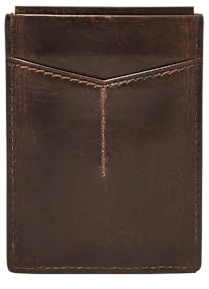 Fossil Herren Leder Minimalistische Magnetische Kartenhülle mit Geldklammer Vordertasche Brieftasche, Derrick Dunkelbraun, Einheitsgröße