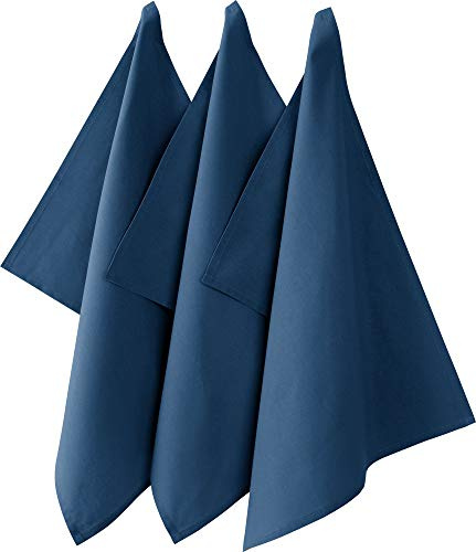 REDBEST Geschirrtuch, Küchentuch 3er-Pack Seattle, 100% Baumwolle dunkelblau Größe 50x70 cm - saugstarke, strapazierfähige Qualität, mit Aufhängung (weitere Farben)