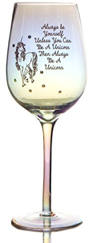 Boxer Gifts Always Be Yourself Unless You Can Be A Unicorn Lustre Effect Sparkly Glass with Diamante | Red and White Wine Gift for Mum Sister Friend
