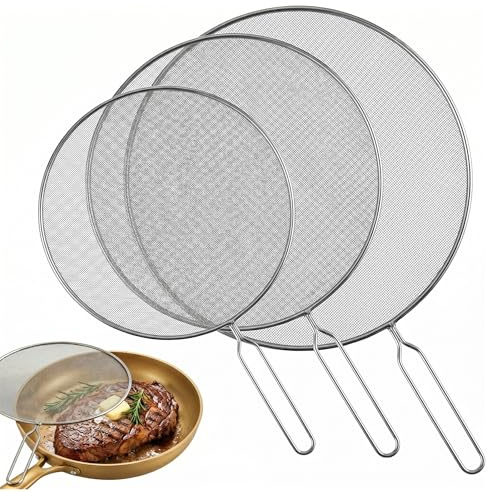 3-teiliges Spritzschutz-Set – feinmaschiges Edelstahl-Fettspritzschutz für Töpfe, Pfannen und Bratpfannen – Küchenhelfer von Classic Cuisine