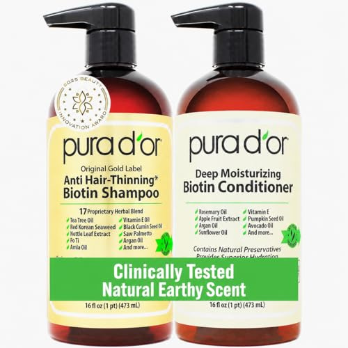 PURA D'OR Gold Label Anti-Thinning Deep Moisturizing Therapy Shampoo & Conditioner Set, Clinically Tested Effective Solution, Infused with Organic & Natural Ingredients for All Hair Types, Men & Women