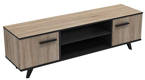 WAYNE Meuble TV - Contemporain - Decor chene brosse et noir mat - L 151,4 cm