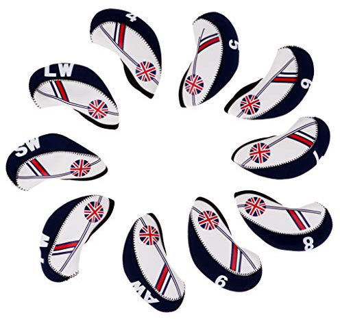 perfk 10pcs Golf Eisen deckt Eisenhauben Headcover Schlägerkopfhüllen Putter Cover Schlägerhaube für Golfschläger, Beige + Dunkelblau
