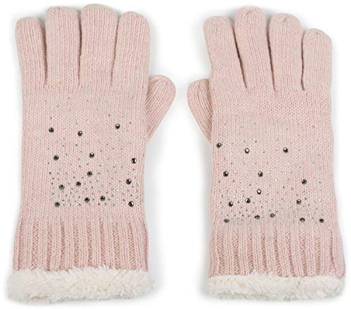 styleBREAKER warme Handschuhe mit Strass und Fleece, Winter Strickhandschuhe, Damen 09010010 | Elastischer Bund für 16-21 cm Handumfang (Größe 6-8). Gewebe aus 65% Polyacryl und 35% Wolle, funkelndes Glitzer-Detail.