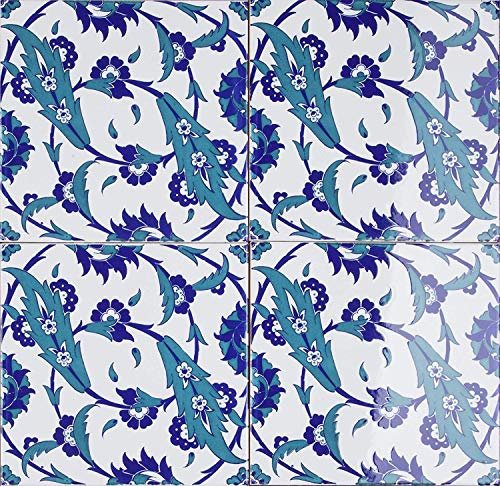 Cerames Esin - Bunte türkische Wandfliesen, 1 Packung- 0,48m2 (12 Stück), Iznik Keramikfliesen mit Muster, 20x20, ideal für die Küche oder das Badezimmer.