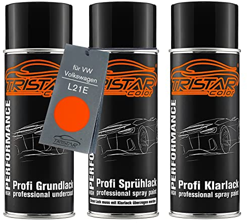 TRISTARcolor Autolack Spraydosen Set für VW/Volkswagen L21E Blut Orange Grundlack Basislack Klarlack Sprühdose 400ml