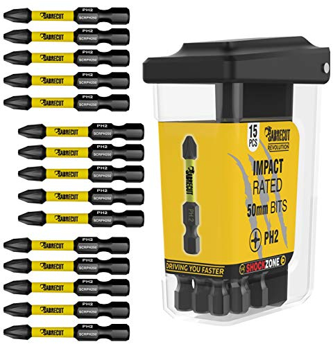 15 x SabreCut SCRPH25015B 50mm PH2 Magnetic Impact Screwdriver Driver Bits Set in a TIC TAC Box Single Ended Phillips Heavy Duty