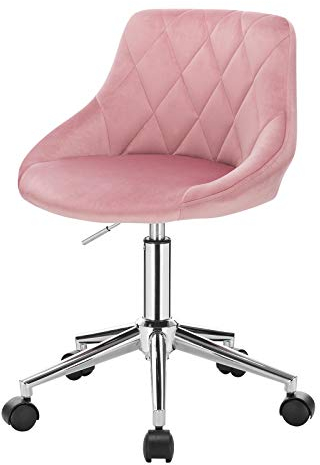 EUGAD Schminkstuhl, Bürohocker Rollhocker Arbeitshocker, Schreibtischstuhl, Kosmetikhocker, Bürostuhl Kinder, höhenverstellbar Drehstuhl mit Rollen, Samt, Rosa 0033BGY