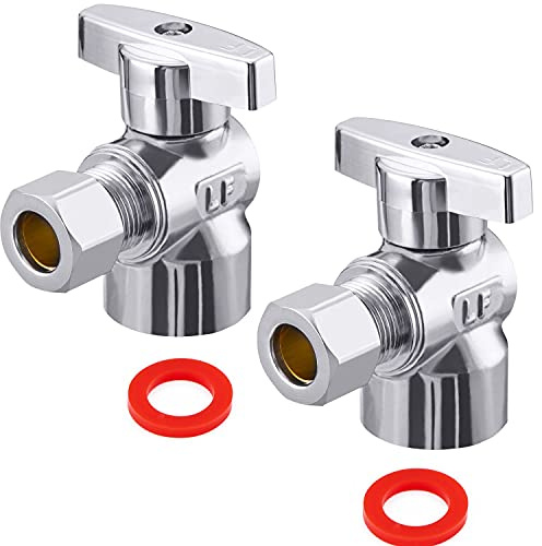 Minimprover 2 Pack Premium Brass Chrome plated 1/2 FIP Female Thread x 3/8 Inch OD Compression Quarter Turn Water Angle Stop Valve Shut Off