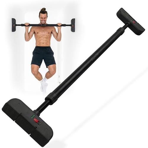 ELANI Barre de traction murale 115-140 cm, sans perçage, avec prise sûre et niveau à bulle, barre de traction pour plafond et barre de traction d'intérieur