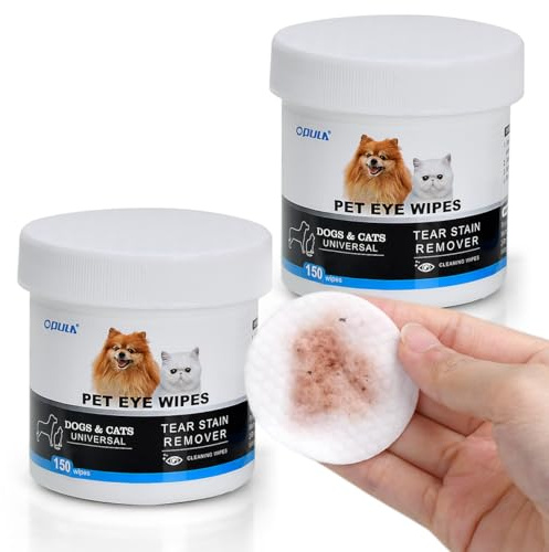 OPULA Dog Eye Wipes Biodegradable, Hypoallergenic Cat Dog Eye Cleaner, Pet Tear Stain Remover Wipes | Wrinkle, Face, Eye Cleaner Pads to Gently Remove Discharge, Crust | Unscented Pet Tear Wipe -300PZ