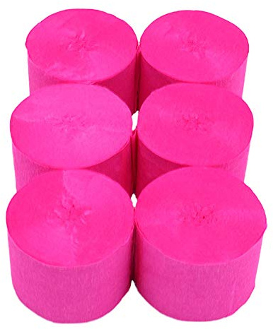 ANCLLO 6 Rollen 4,5 cm x 25 m Krepppapier Party Luftschlangen Hintergrund hängende Dekorationen für Geburtstagsparty, Hochzeit und Festival-Dekorationen (Rosenrot)