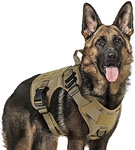 Arnes Großer Hund, No-Pull Arnes Hund, Anti-Zug, Atmungsaktiv, Trainingsweste mit 2 verstellbaren Ringen, mit MOLLE-System zum Training, Jagen, Braun|XL