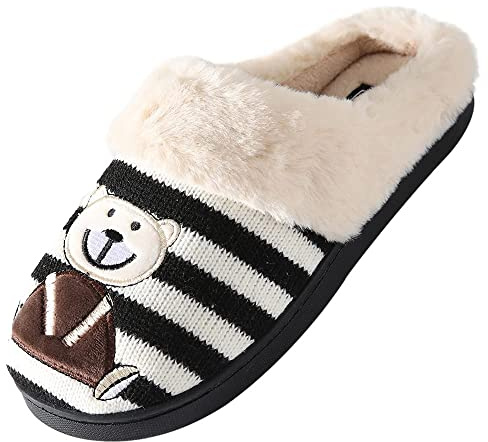 JOMIX Zapatillas Casa Mujer Invierno Calientes Pantuflas Cerradas con Peluche Felpa Lindas de Ositos Interior Exterior (Negro, 40)