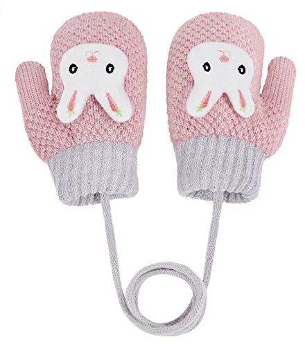 TINAYAUE Hiver Gants pour Enfants Mignon Lapin Moufle en Peluche Doublé Garçon Fille 1 à 4 Ans Gants en Fausse Laine Epais Chauds Mitaines LicouMoufle de Ski (rose2)