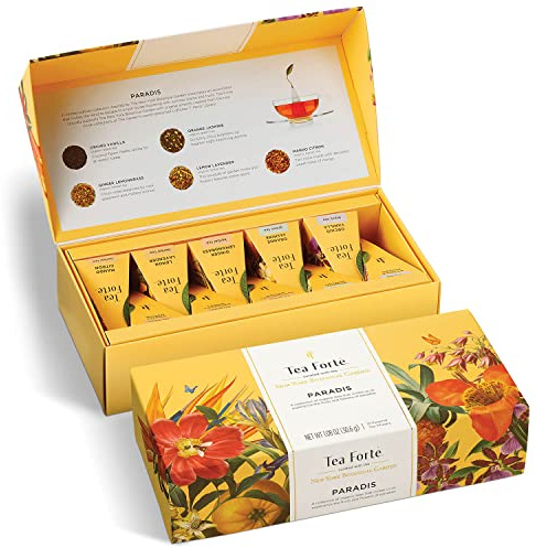 Tea Forte, Petite Präsentationsbox für Teeproben, Teebox mit verschiedenen Sorten, 10 Teebeutel, Pyramiden-Tee-Eim, Bio (Paradis)
