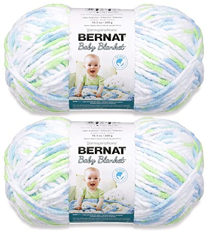 Bernat babyfilt roliga tryck garn – 2-pack med 300 g/10,5 oz – polyester – 6 superskrymmande – 220 meter – stickning/virkning