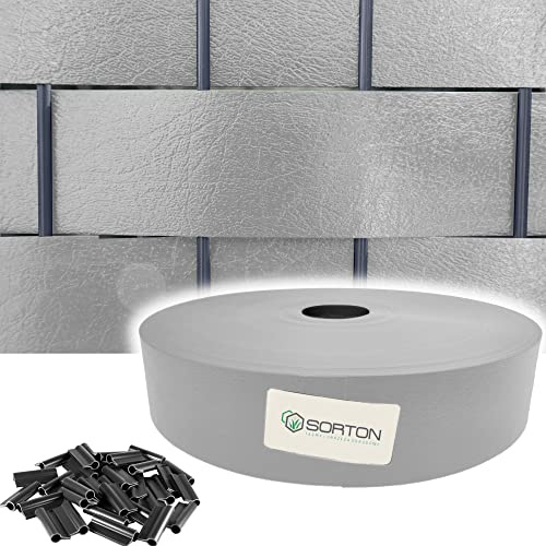 Sorton® - Sichtschutzstreifen Zaun Doppelstabmattenzaun Doppelstabmatten Stabmattenzaun Sichtschutz Rolle 70m x 46mm Blickdicht PVC Zaunfolie Windschutz Für Gartenzaun (70M + 60 Clips, Grau)