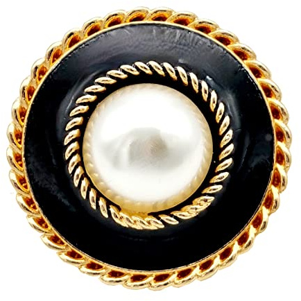 Goldgöre 5 Metall Knöpfe schwarz gold 25 mm mit Perle mit Öse zum Annähen