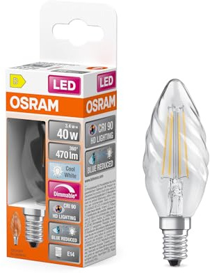 OSRAM Superstar dimbar LED-lampa med särskilt hög färgåtergivning (CRI90), E14-bas, Filamentoptik,Kallvitt (4000K), 470 Lumen, ersätter 40W-belysningsmaterial dimbar, 1-Pack