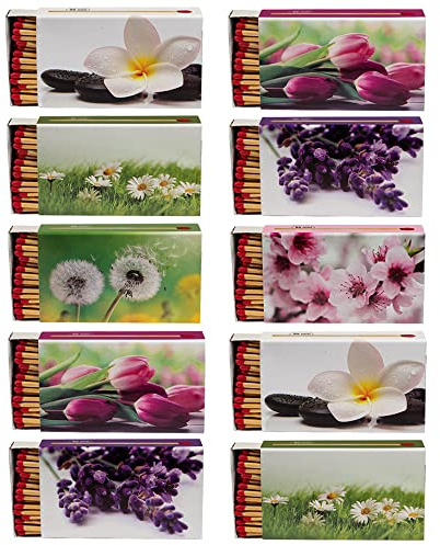 Kaminhölzer Kaminstreichholz Kaminanzünder 95mm stabile Streichhölzer Zigarrenstreichhölzer Zündhölzer für Zigarre Pfeife Kamin Grill Kerze Hölzer Lange Brenndauer - Flora (10 Packungen)