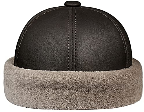 JIARY mütze Herren,fliegermütze Outdoor-Lederhut für Herren mit Winddichter Trappermütze aus Pelz für Herren aus Leder,einstellbar,Dark Brown,L
