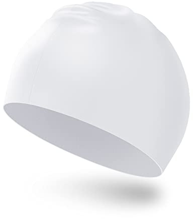 Swimming Cap for Men and Women, Adult Swimming Hat Swim Cap, Comfortable Fit, Waterproof Swimming Hat, Silicone Unisex's Swim Cap (White)