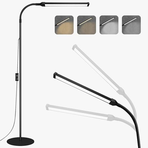 JCOTTON LED Floor Lamp for Office Bedroom, Adjustable Gooseneck Dimmable Standing Light, Reading Floor Lamp for Tattoo Sewing Craft, Lash Light for Eyelash Extensions