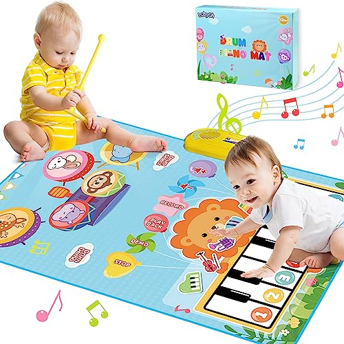 Lobyoh Baby Spielzeug 1 Jähr, 2-in-1-Musikmatte Piano Matte für Kleinkinder, Trommelspielzeug, Pädagogische Geschenke für Jungen Mädchen 1 2 3 4 5 Jahren
