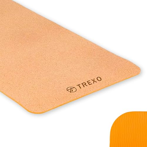 XTREXO TPE Kork Yogamatte Maße 61 x 183 cm und 6 mm Dicke orange für Übung zu Hause im Club Pilatesmatte Stretching Gymnastik YM-C01P