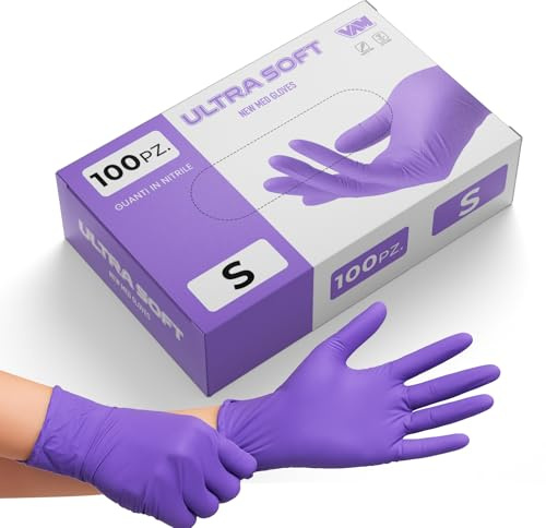 general merchandising Nitrilhandschuhe Farbe Violett puderfrei, latexfrei, hypoallergen, CE-zertifiziert | Lebensmittelecht für medizinische Studien Tatoo | Einweghandschuhe Farbe Lila (S)