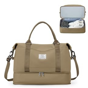 SEAFEW Bolsa de Viaje 40x30x20 para Ryanair,Impermeable Bolsa de Deporte para Gimnasio,Bolsa de Mano Equipaje de Fin de Semana para Mujer,Bolso de Natación para Playa,D11-Caqui