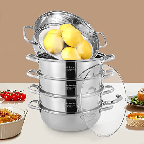 Couscoussier, Cuit Vapeur, 5 Niveaux en Acier Inoxydable, CuisinièRe ÉLectrique, Cuiseur à Induction, Cuiseur en Acier Inoxydable, pour Cuire à la Vapeur des Aliments