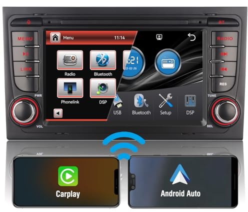 Autoradio Mit Bluetooth für Audi A4 B6 B7 S4 RS4 Sportback Radio Bildschirm Kompatibilität Original-Lenkradsteuerungen Android Auto Wireless Carplay Autoradio Carplay Navi DSP FM RDS Doppel din Radio
