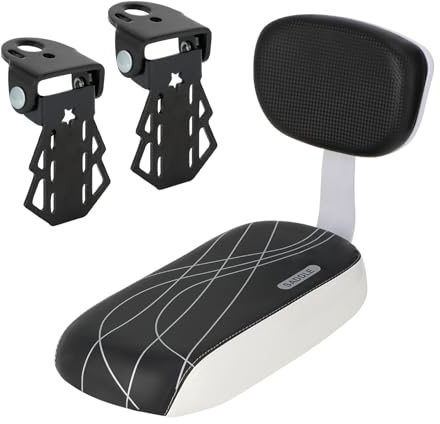 BWBIKE Bicycle Back Seat Cycling Bike Bicycle Mountain Bike PU Leather Soft Cushion Rear Rack Seat Children Seat with Backrest and Footrest, Black+Black