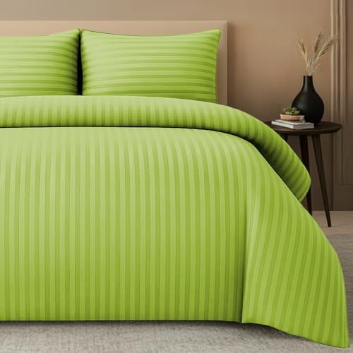 Pamposh Set copripiumino super king size a righe satinate, qualità alberghiera, biancheria da letto ipoallergenica ultra morbida in microfibra