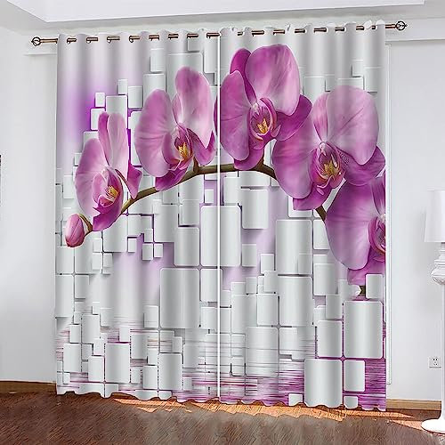 Vorhang, Kinderzimmer, 3D Geometrische Lila Blumen Kindervorhänge Mit Ösen, Polyestervorhänge, Wärmeschutzvorhang, Blickdichter Vorhang Mit Ösen, Kindervorhänge Für Wohnzimmer, Schlafz-8H8X8K1Z3S4