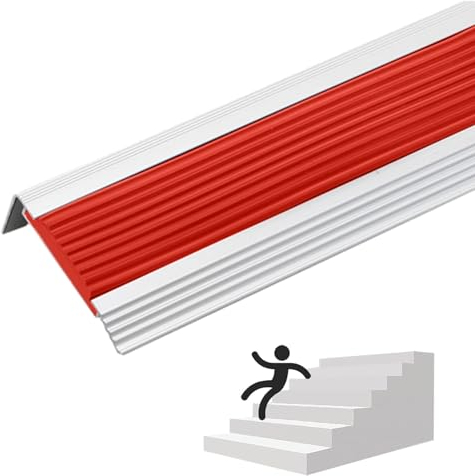 Forme En L Profil Des Bords Marches Antidérapant Bande De Bordure,Profilé D'escalier En Aluminium, PVC Nez De Marche Anti-dérapeant Caoutchouc, Intérieur Bande Antidérapante Escalier(Color:Red,Size:W