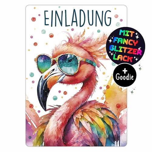 CALLUNA® Flamingo GLITZER Einladungskarten Kindergeburtstag Mädchen - 12 Stück - Witzige Flamingo Geburtstag Einladungen mit echtem Glitzerlack - Einladungskarten Teenager Mädchen (o. Hülle)