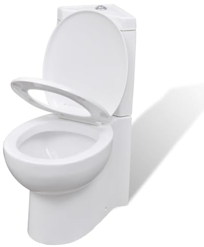 Homgoday Inodoro de Cerámica, WC Compacto a Suelo WC con Mecanismo de Doble Descarga Inodoro WC de Esquina cerámica Blanco