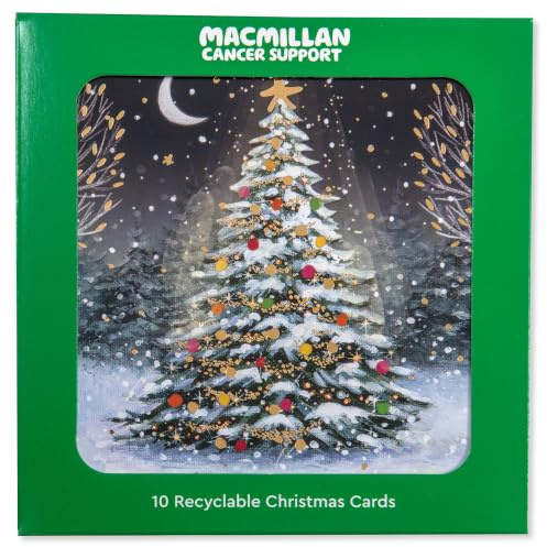 Macmillan Moonlit Tree Charity Christmas Cards – Pack of 10 Luxury and Eco-Friendly Christmas Cards.