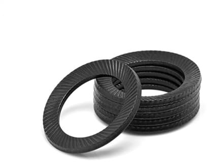 100 pezzi M6 Rondelle elastiche a forma di disco in acciaio manganese nero, denti bifacciali, rondelle antiscivolo a molla a disco
